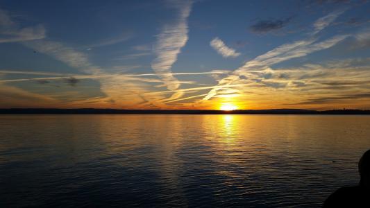 康斯坦茨湖, 日落, 水, 湖, 天空, abendstimmung, 端口