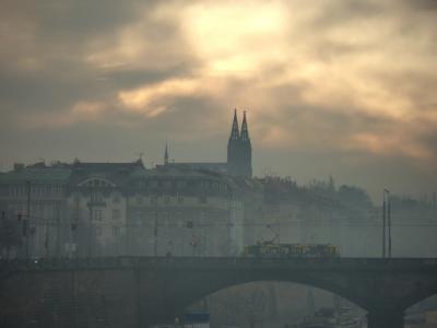 布拉格, 资本, 雾, 桥梁, 捷克共和国, 城市, 电车
