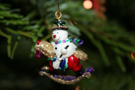 小雪人, 摇摆马, 圣诞节, 装饰树