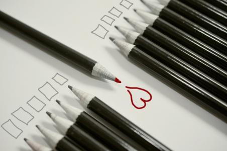 铅笔, 心, 红心, 是不同的, 不, 欢迎, 爱