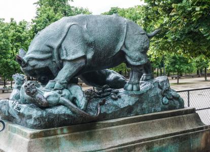 巴黎, 建筑, 公园, 艺术, 雕塑, 犀牛, 印度犀牛