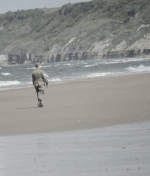 士兵, 步行, 只有, 海滩, 诺曼底, 着陆, 海洋