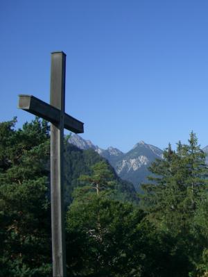 十字架, 跨峰会, 冷杉, 山脉, 阿尔高阿尔卑斯山, 天空, 蓝色