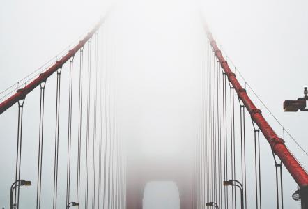 建筑, 桥梁, 有雾, 薄雾, 钢, 悬索桥, 行业