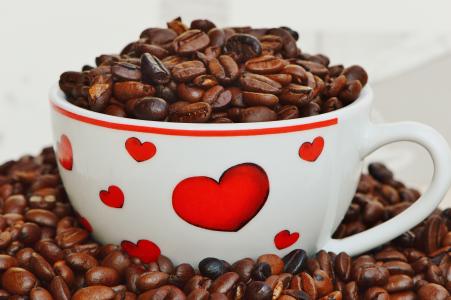 咖啡, 两个, 爱, 心, 杯, 情人节那天, 享受