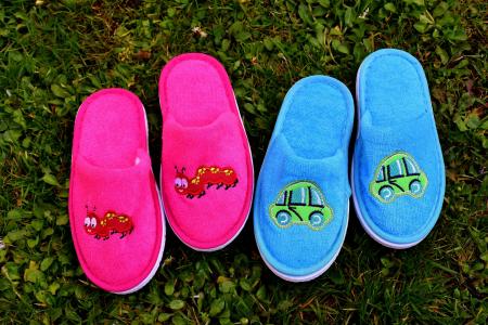 拖鞋, 儿童, 有趣, 可爱, 草甸, 动机, 粉色