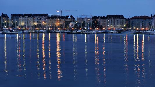 赫尔辛基, 城市, 晚上, 芬兰, 芬兰语, 水, 城市景观