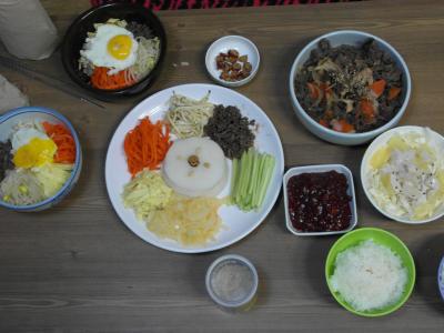 吃饭, 韩国, kujeolpan, 石锅拌饭, 厨房, 表