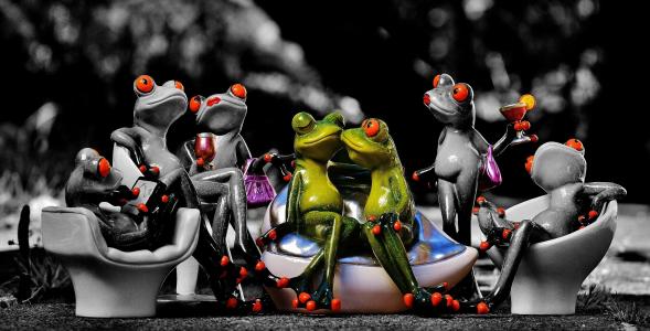 青蛙, 一方, 庆祝, 有趣, 可爱, 乐趣, 集团