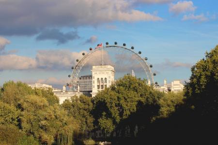 伦敦, 眼睛, 伦敦眼, 英格兰, 云彩, 天空, 树木