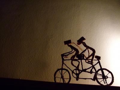 自行车, 伙伴关系, 在一起, 合作, 两个, 骑, 团队