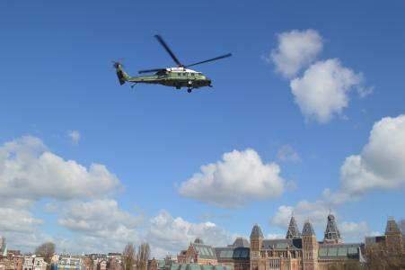 直升机, 奥巴马, 阿姆斯特丹, 国家博物馆, 飞行器, 飞行, 天空