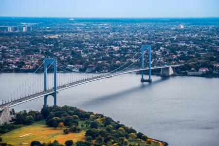 悬索桥, 桥梁, 纽约, 鸟瞰图, 建筑, 美国, 城市