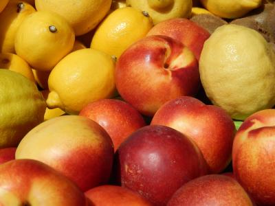 油桃, 水果, 柠檬, 红色, 夏季, 自然, 食品