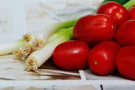 西红柿, 葱, 蔬菜, 健康, 维生素, 弗里施, 吃