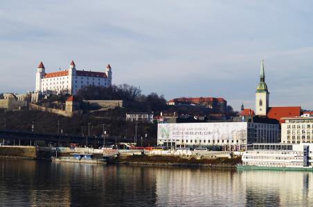 城堡, 布拉索夫, 斯洛伐克, 多瑙河, 城市, 视图, 河