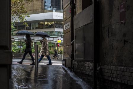 悉尼, 雨, 下雨天, 遮阳伞, 街道, 现场, 小巷