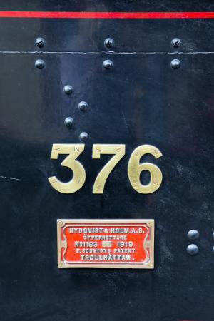 机车376挪威, 肯特东部苏塞克斯铁路, 建成1909, 瑞典, 挪威国家铁路, nydqvist 栎制造商板块, 黄铜数字