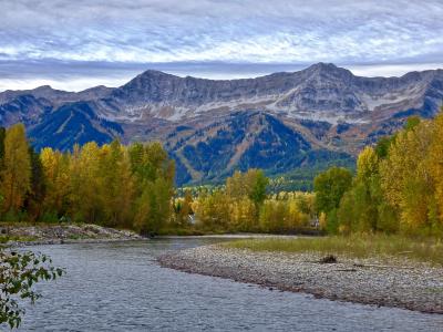 秋天, 山脉, 森林, 河, 骑自行车, 洛基山, 加拿大