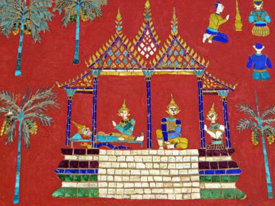 老挝, 琅勃拉邦, 增值税森 soukharam, 马赛克, 壁画, 字符, 故事