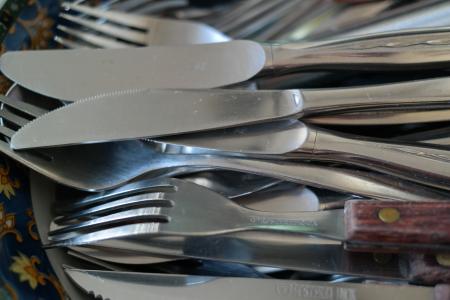 餐具, 刀, 福克斯, 金属, 洗碗碟, 银器, 叉子