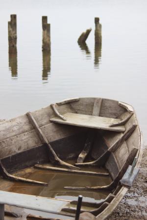 划艇, 小船, 老, 水, 反思, 和平