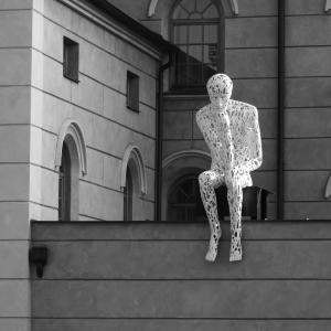 街头艺术, 艺术, 雕像, 坐着的人, 捷克狄祖维斯, 全长, 时尚