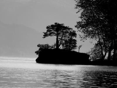景观, 自然, 黑色和白色, 反对的一天, 水, 湖, 几点思考