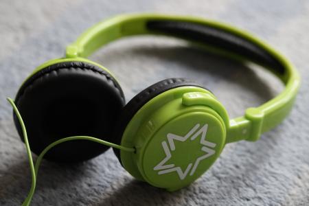 耳机, 绿色, 听听音乐, 听着, 音乐, 要听, 听听
