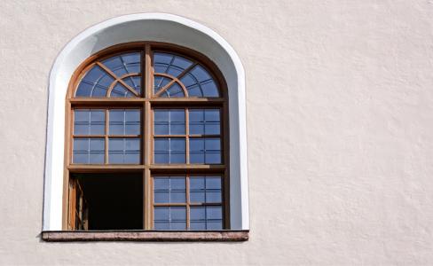 窗口, 木窗, 拱形窗口, 圆拱形, 含铅玻璃, 老, 从历史上看