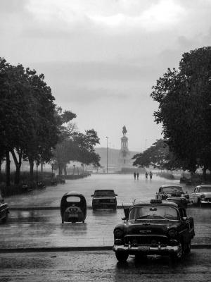 古巴, 雷雨, 自动, 道路, 雨, 黑色和白色