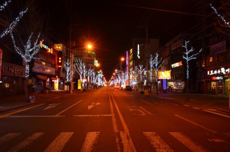 夜景, 夜生活, 韩国的夜晚, 道路, 夜景