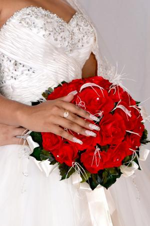 婚礼, 花束, 戒指, 手, 钉子, 修指甲, 红玫瑰