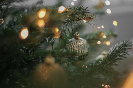 银, 摆设, 圣诞节, 树, 灯, 球, 装饰