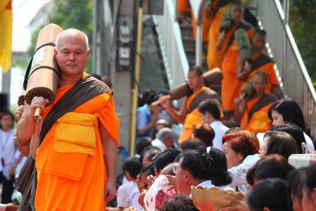 和尚, 佛教徒, 佛教, 步行, 橙色, 长袍, 泰语