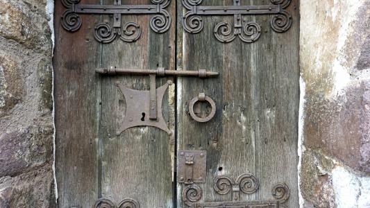 门, 老, 木材, 历史, aldaba, 锁, 中世纪