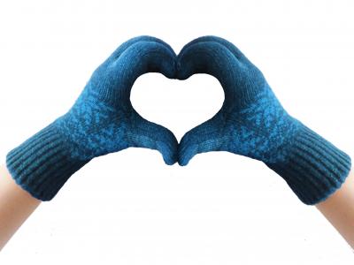 手套, 心, 蓝色, 冬天, 针织, 爱, 心的形状