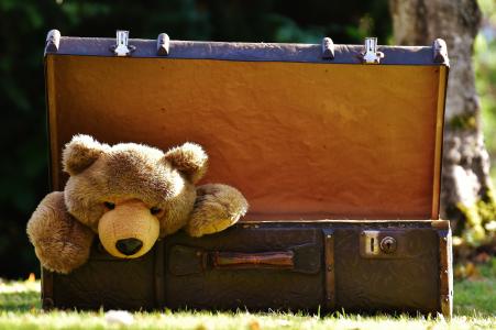行李, 古董, 泰迪, 软玩具, 毛绒玩具, 玩具, 有趣