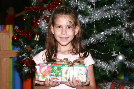 女孩, 礼物, 圣诞树, 假期