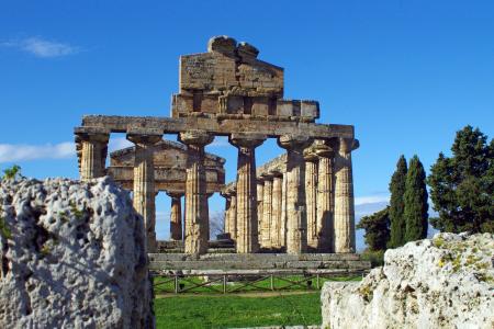 paestum, 萨勒诺, 意大利, 雅典娜神庙, 麦格纳 grecia, 古庙, 希腊寺庙