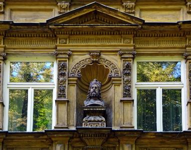 kamienica, 窗口, 这座雕像的, 图, 克拉科夫, 纪念碑, 建设