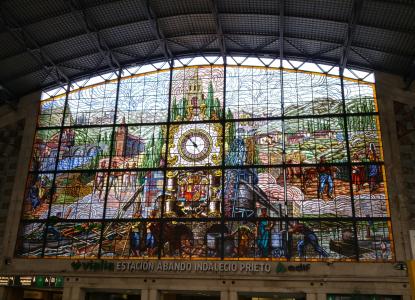 立面, 火车站, 毕尔巴鄂, 西班牙, 不透明玻璃窗, 时钟