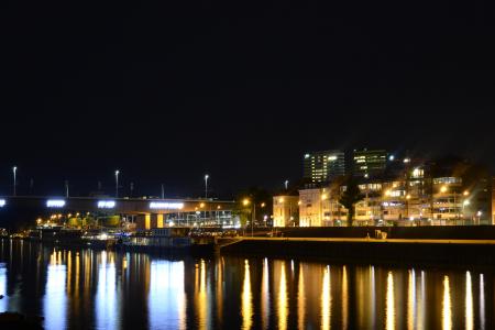 夜景, 阿纳姆, 莱茵河, 码头, 水, 城市景观