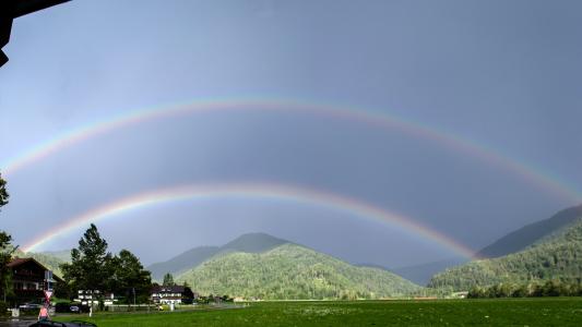 彩虹, 德国, 桦, 双, 自然, 雨后, 山