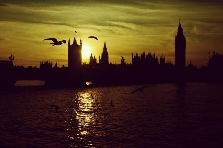 伦敦, 日落, 伦敦桥, 剪影, 大笨钟, 西敏寺, 英格兰