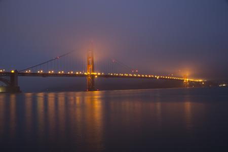 日落, 金门大桥, 雾, 反思, 湾, 海洋, 海