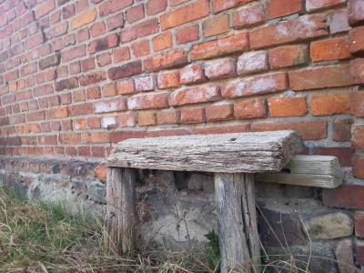 板凳, 老, 砖, 村庄, 孤独, 木制, 木材-材料