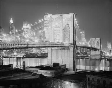 布鲁克林大桥, 1982, 纽约城, 晚上, 晚上, 桥梁, 建筑