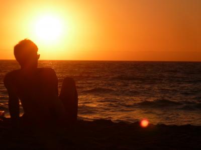 日落, 地平线, 海滩, 橙色, 海, 太阳
