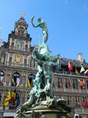 安特卫普, 雕像, brabo, 手, 纪念碑, 建筑, 比利时